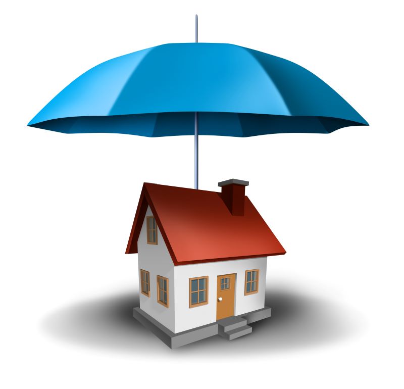 摄图网_301637773_房产保险和地安全屋以的蓝色伞保护作为住宅障的象征免于抵押贷款付或白色背景的损坏（企业商用）.jpg